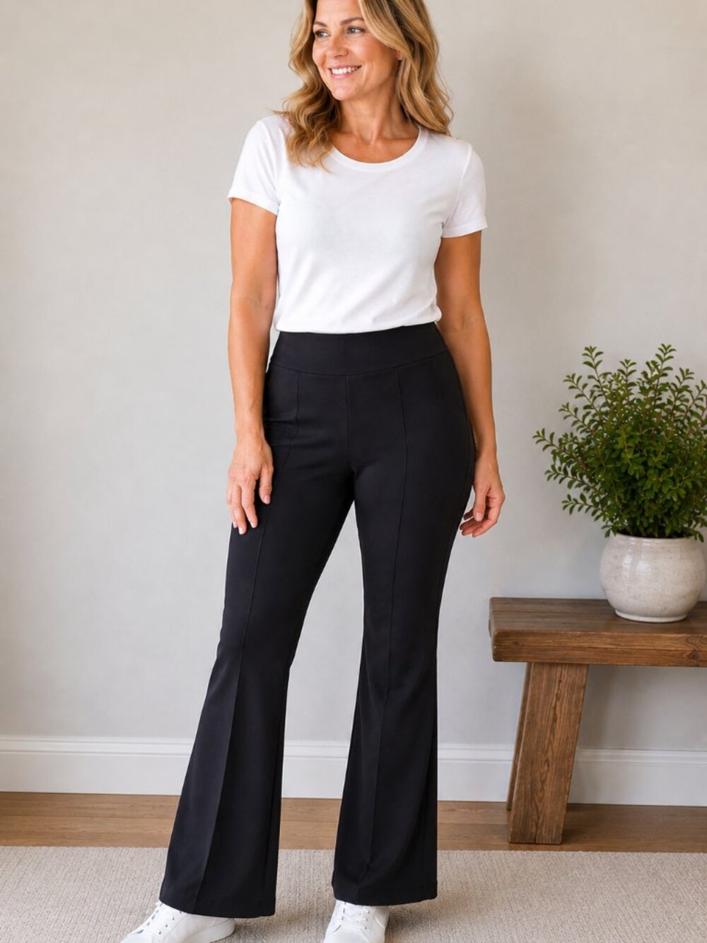 T by Talbots Flare Pants Womens MP Black Pull On Stretch Petite NWT